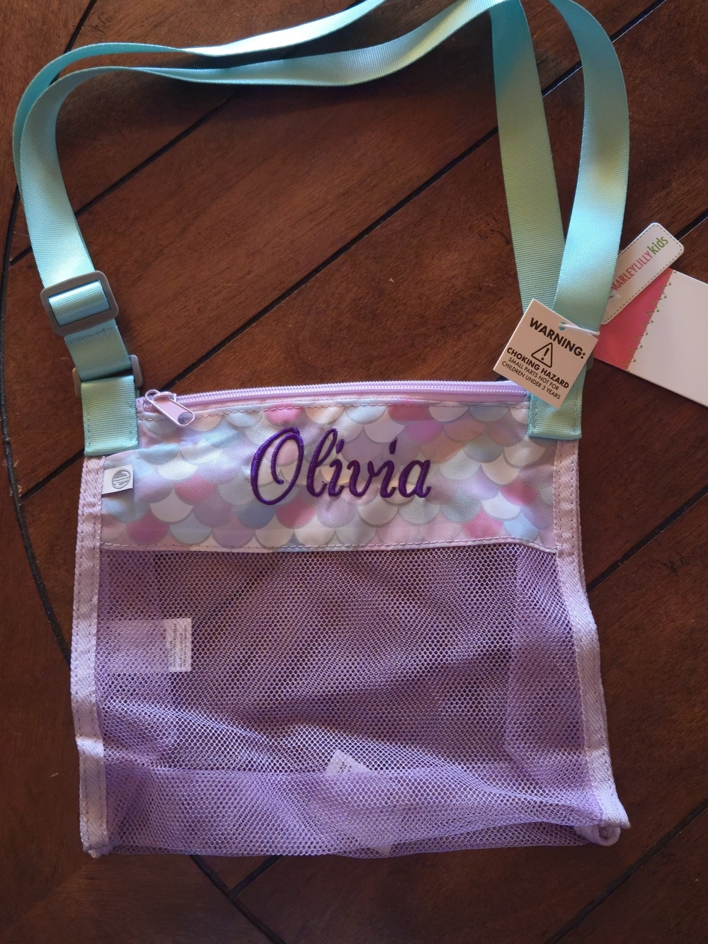 Personalized Olivia Mesh Crossbody Shell Bag in Lavender and Aqua